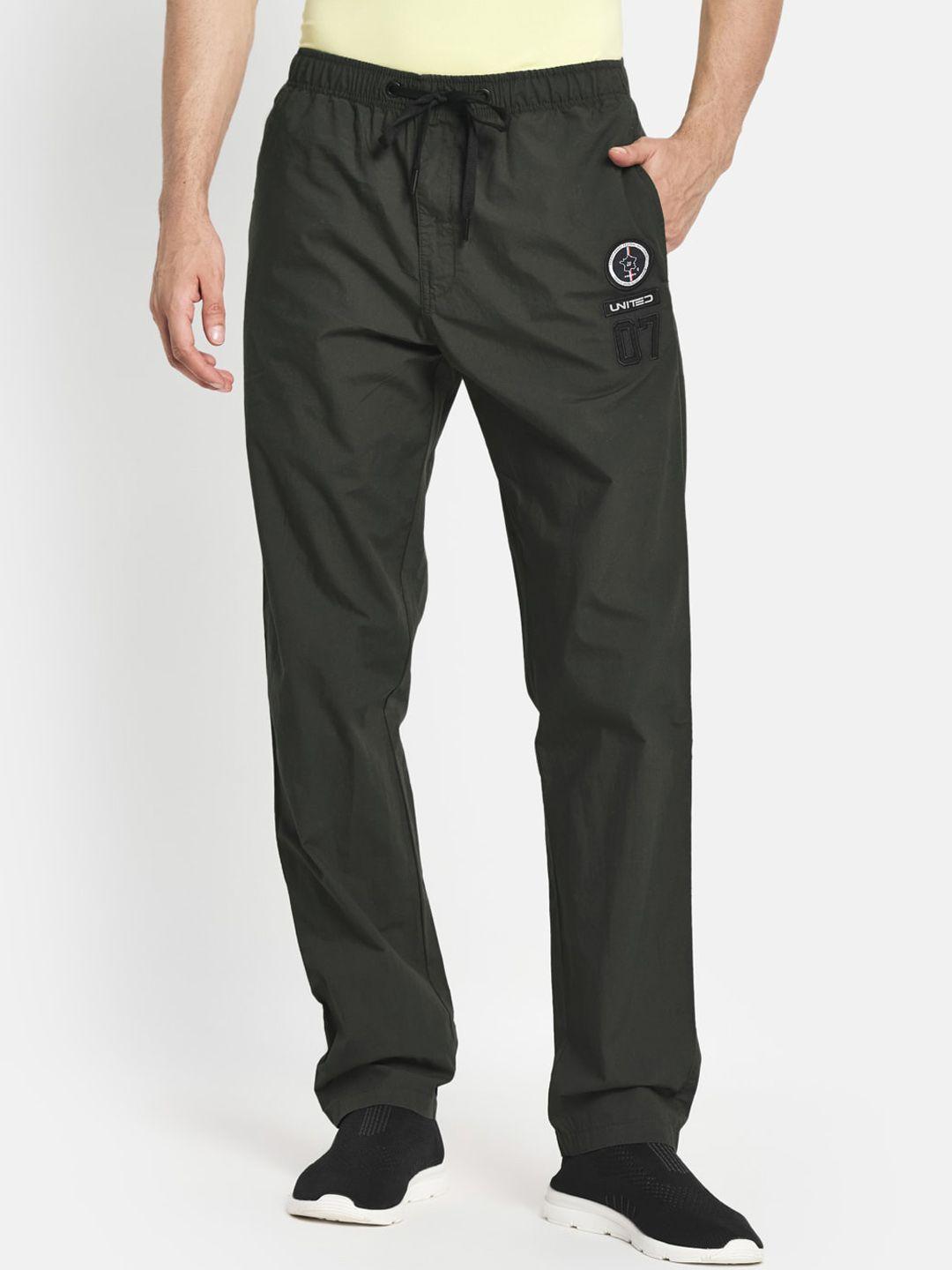 octave men olive green solid cotton track pants