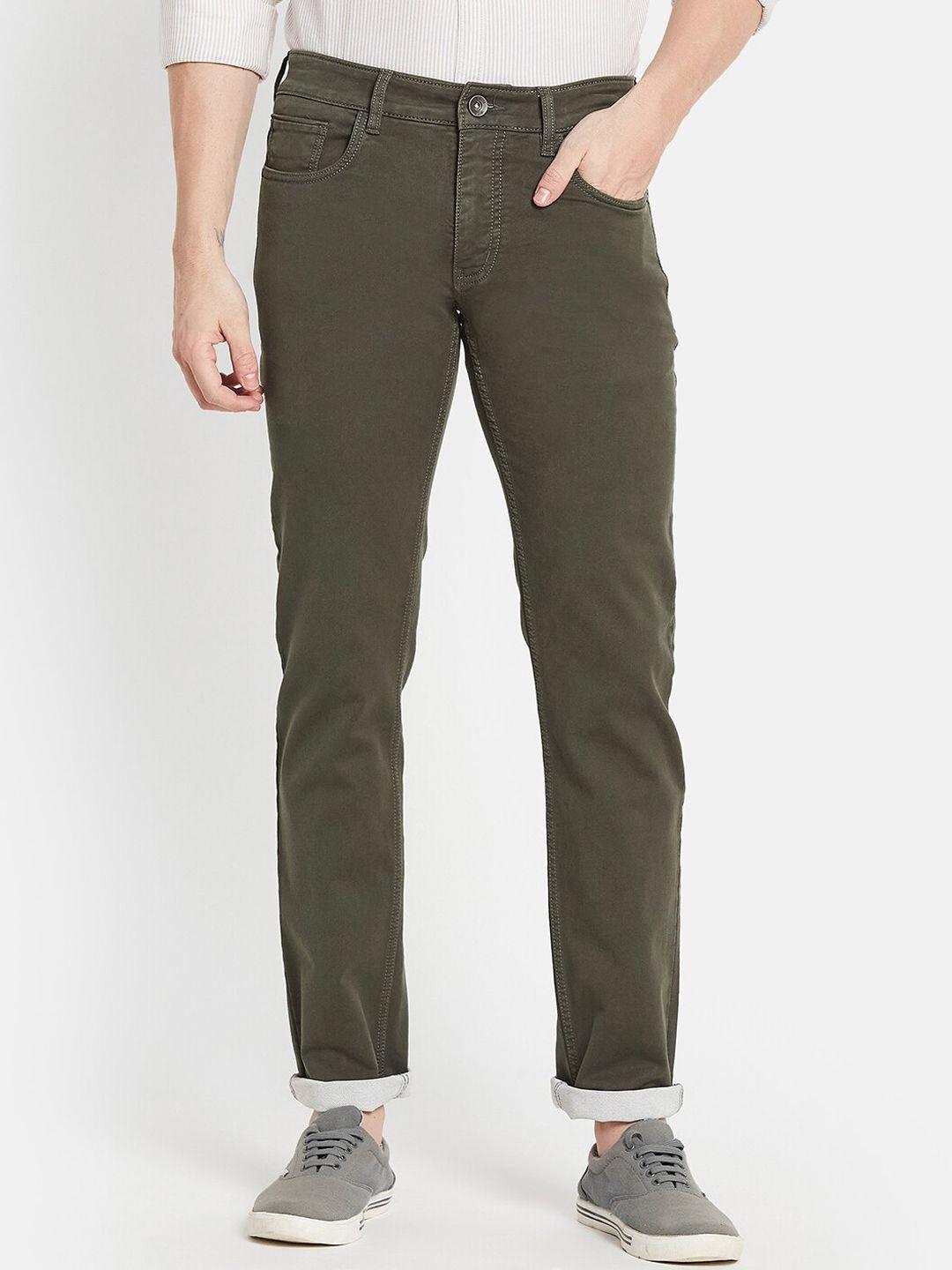 octave men olive green stretchable jeans