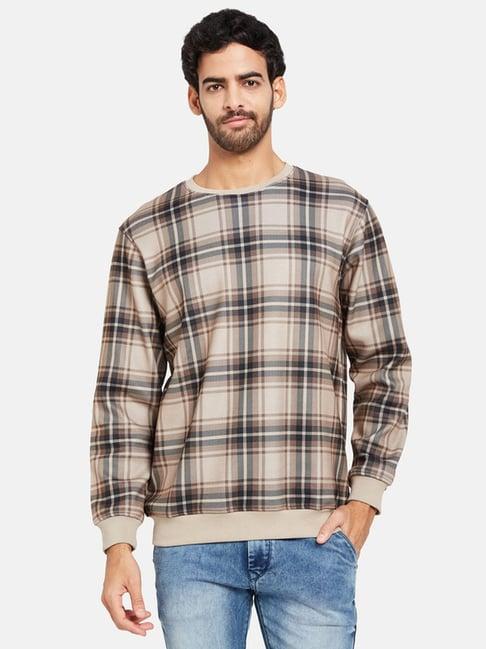 octave mid khaki regular fit checks sweatshirt