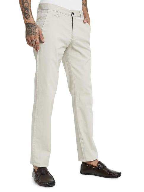 octave natural white cotton regular fit trousers