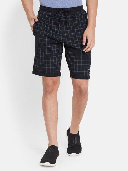 octave navy blue cotton regular fit checks shorts