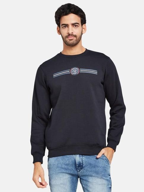 octave navy blue regular fit printed sweatshirt