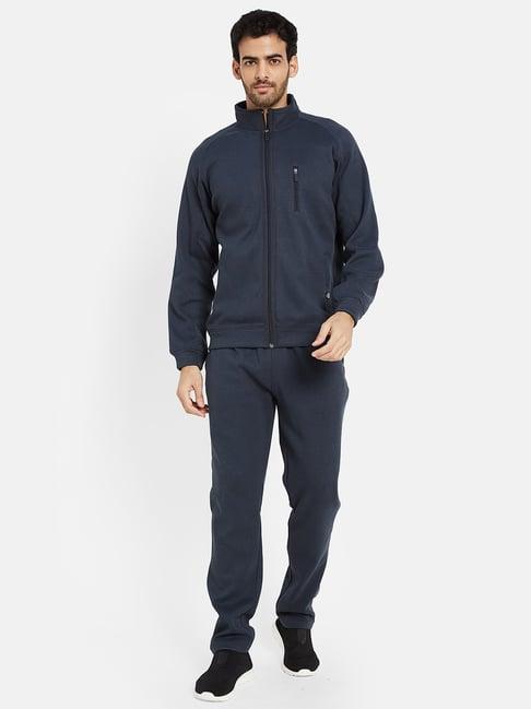 octave navy melange regular fit high neck tracksuit