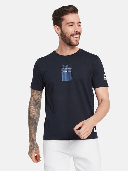 octave navy regular fit printed t-shirt