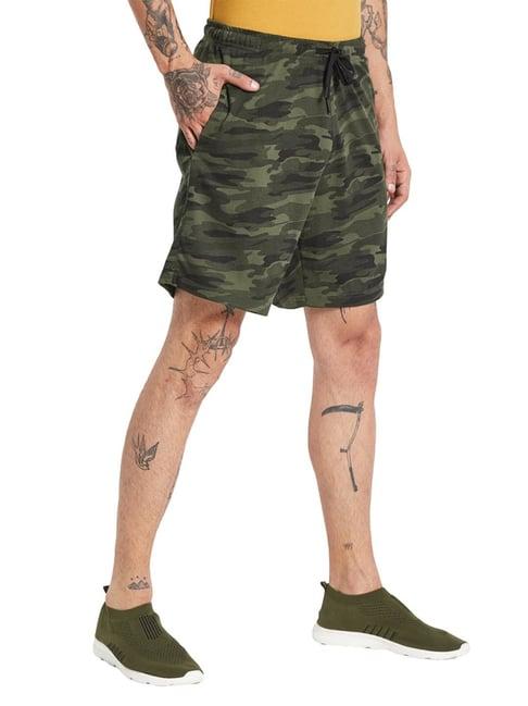 octave olive green cotton regular fit camouflage shorts