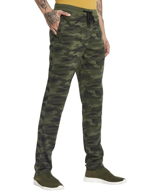 octave olive green cotton regular fit camouflage trackpants