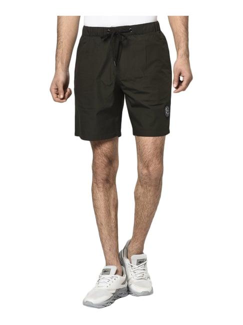 octave olive green cotton regular fit shorts