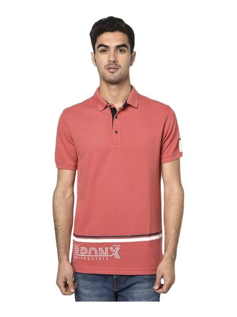 octave peach cotton regular fit polo t-shirt