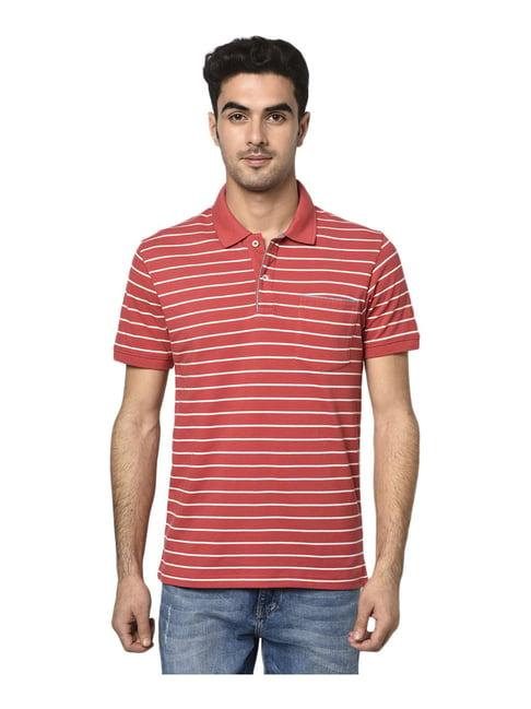 octave red cotton regular fit striped polo t-shirt