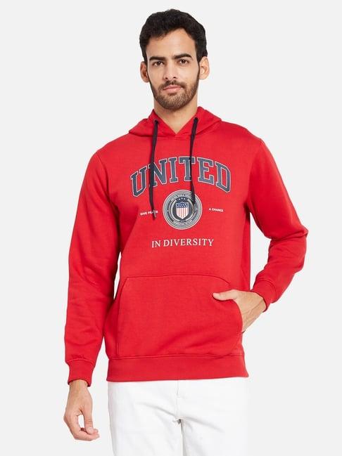 octave red regular fit printed hooded sweatshirt