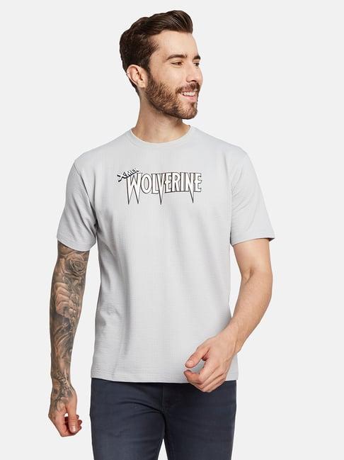 octave silver cotton regular fit printed t-shirt