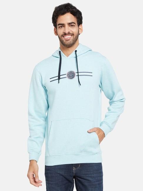 octave sky blue regular fit printed hooded sweatshirt