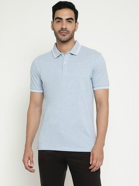 octave sky melange cotton regular fit polo t-shirt