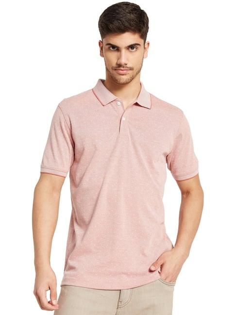 octave suede pink cotton regular fit printed polo t-shirt