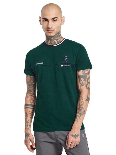 octave teal green cotton regular fit printed t-shirt