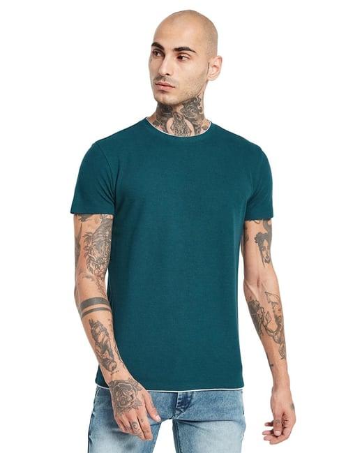 octave teal green cotton regular fit t-shirt