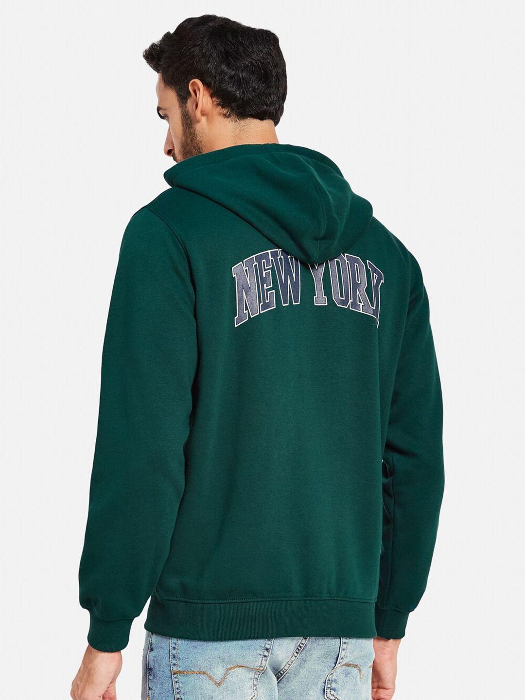octave typography printed hooded fleece front-open sweatshirt