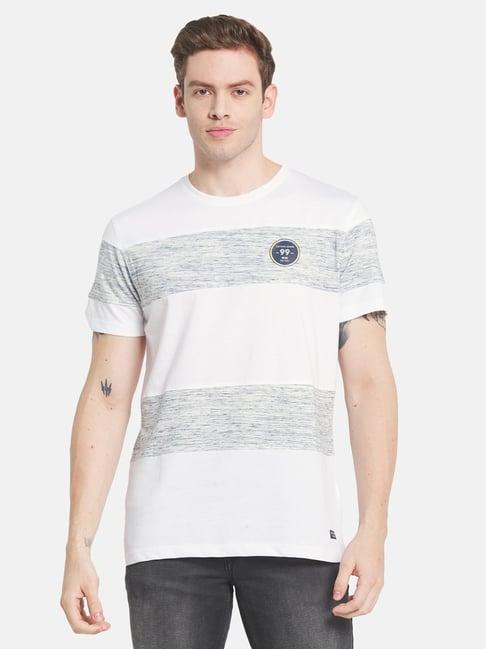 octave white cotton regular fit striped t-shirt