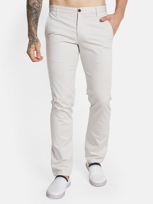 octave white cotton regular fit trousers