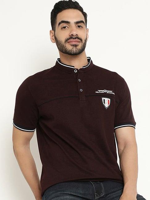 octave wine cotton regular fit printed t-shirt