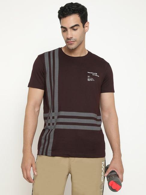 octave wine cotton regular fit striped t-shirt