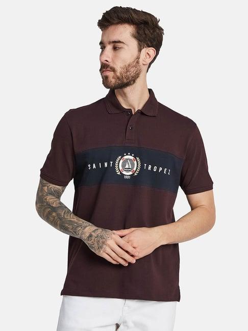 octave wine regular fit color-block polo t-shirt