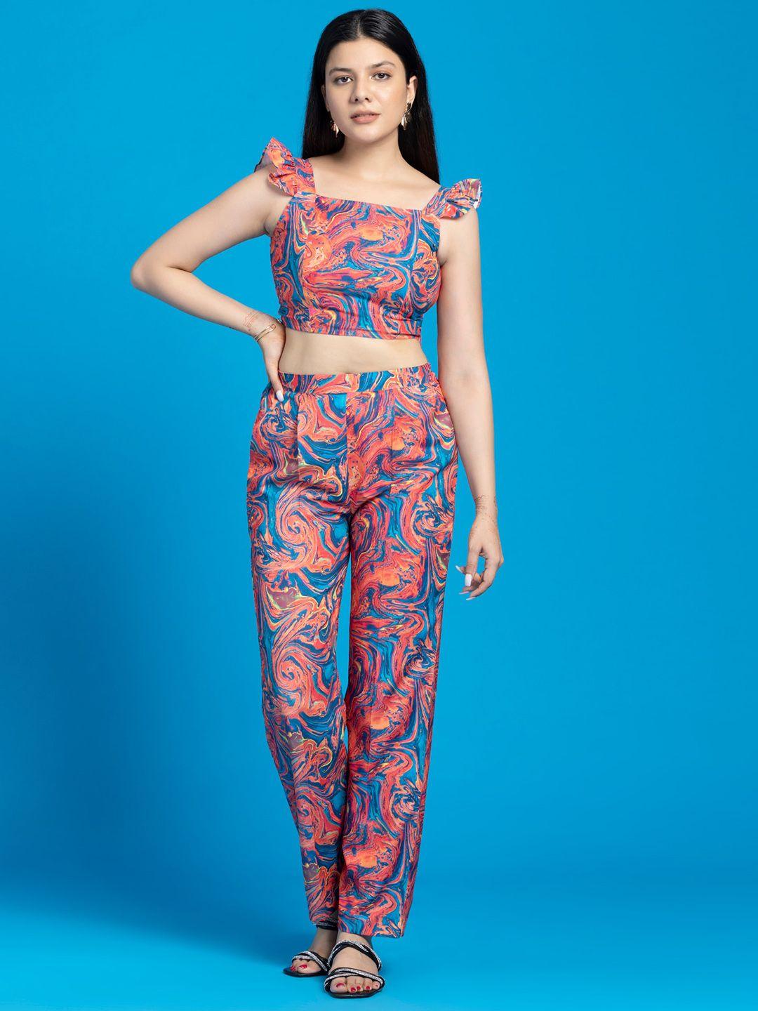 octics printed crop-top with trouser co-ords