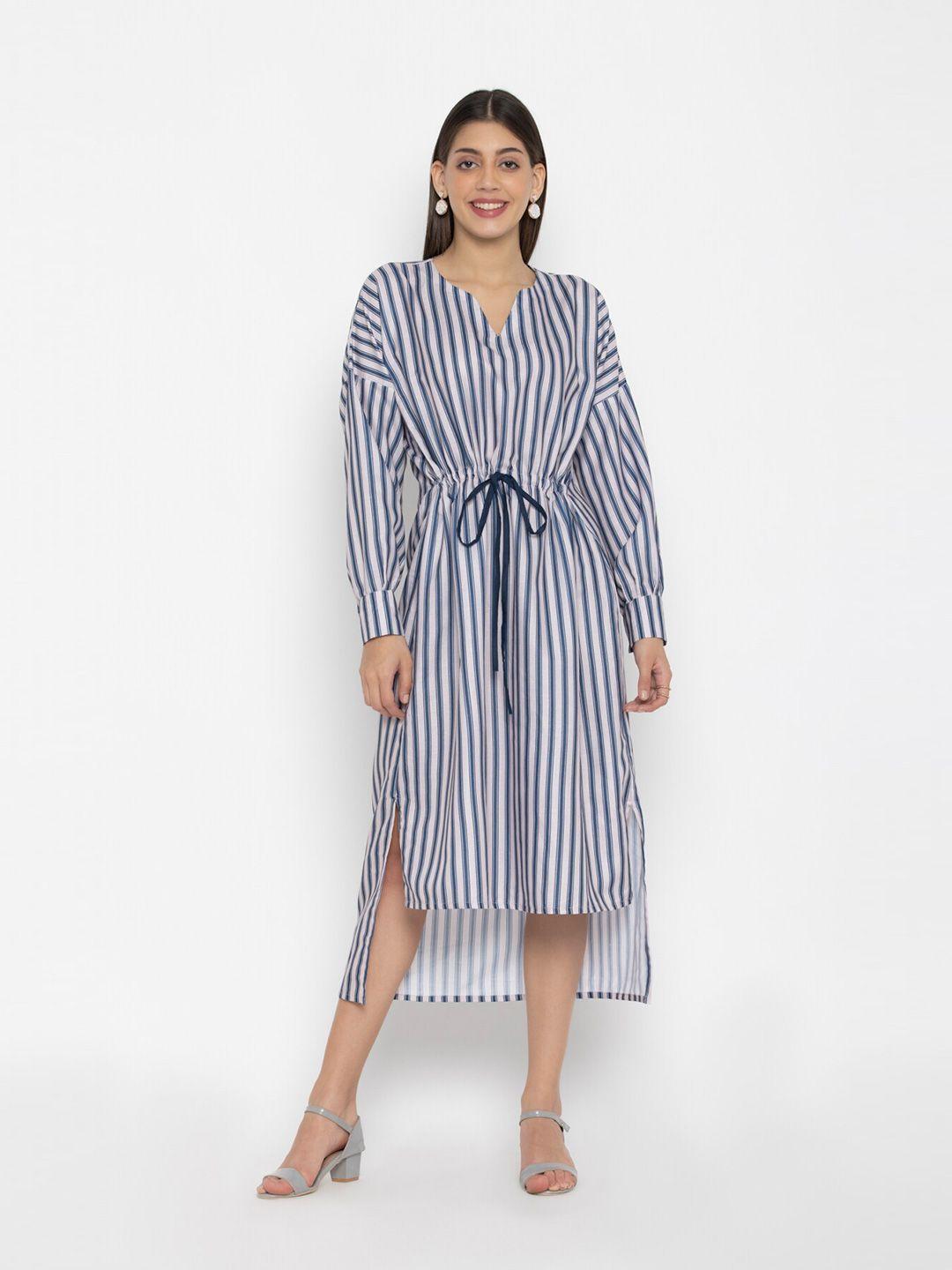 octics blue striped drop shoulder a-line midi dress