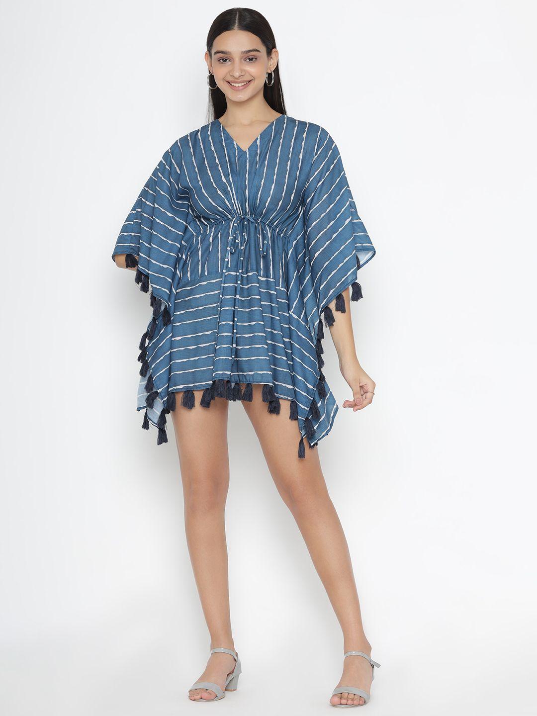 octics blue striped kimono sleeve kaftan dress