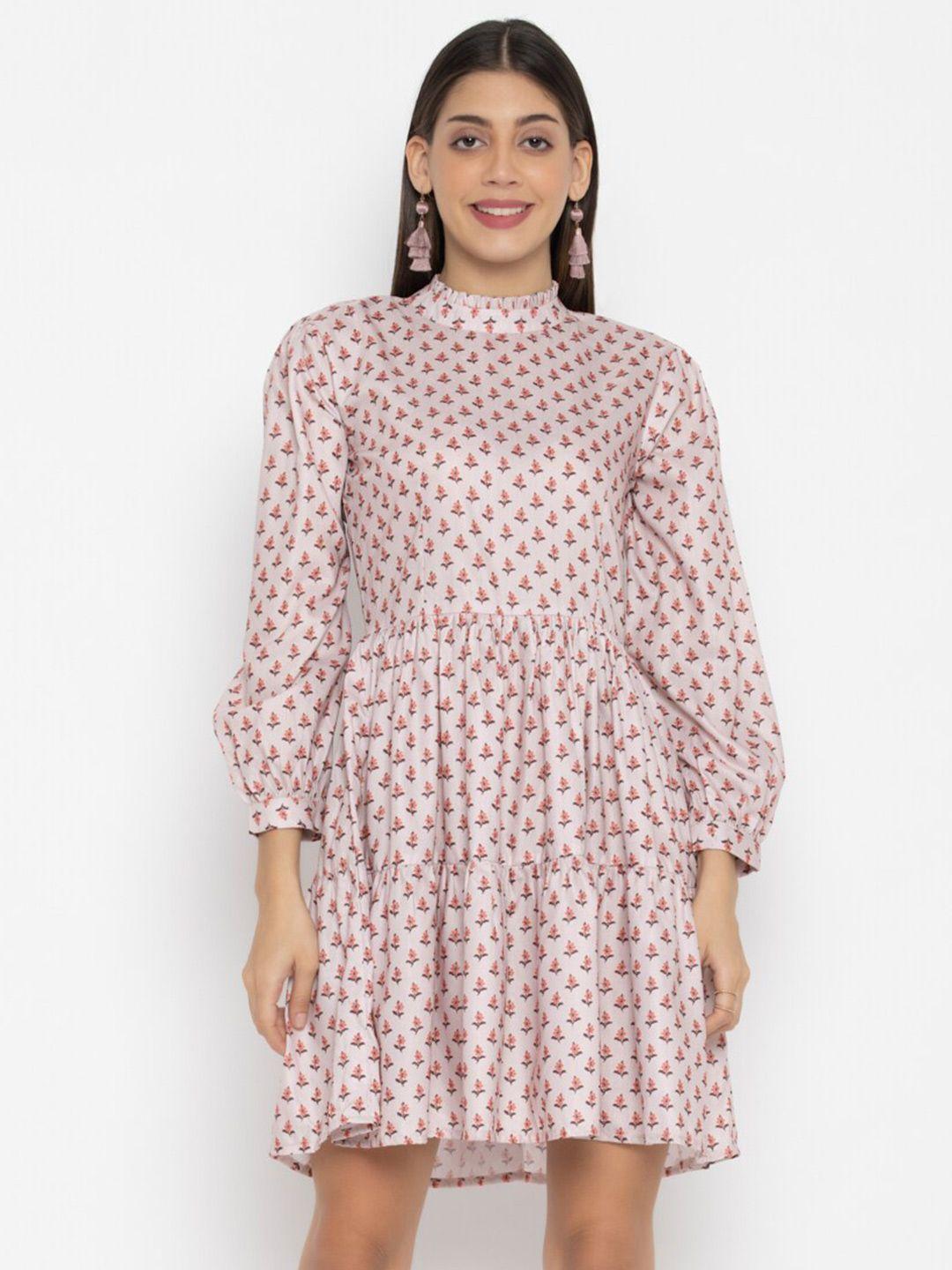 octics cream-coloured print a-line dress