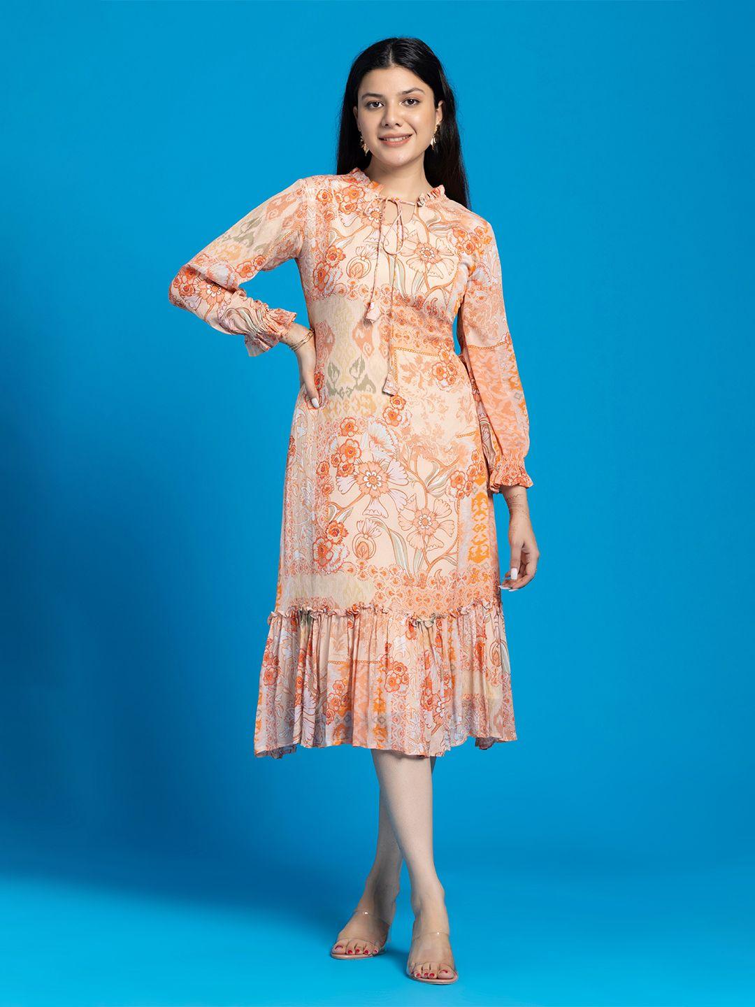 octics peach-coloured floral print a-line maxi dress