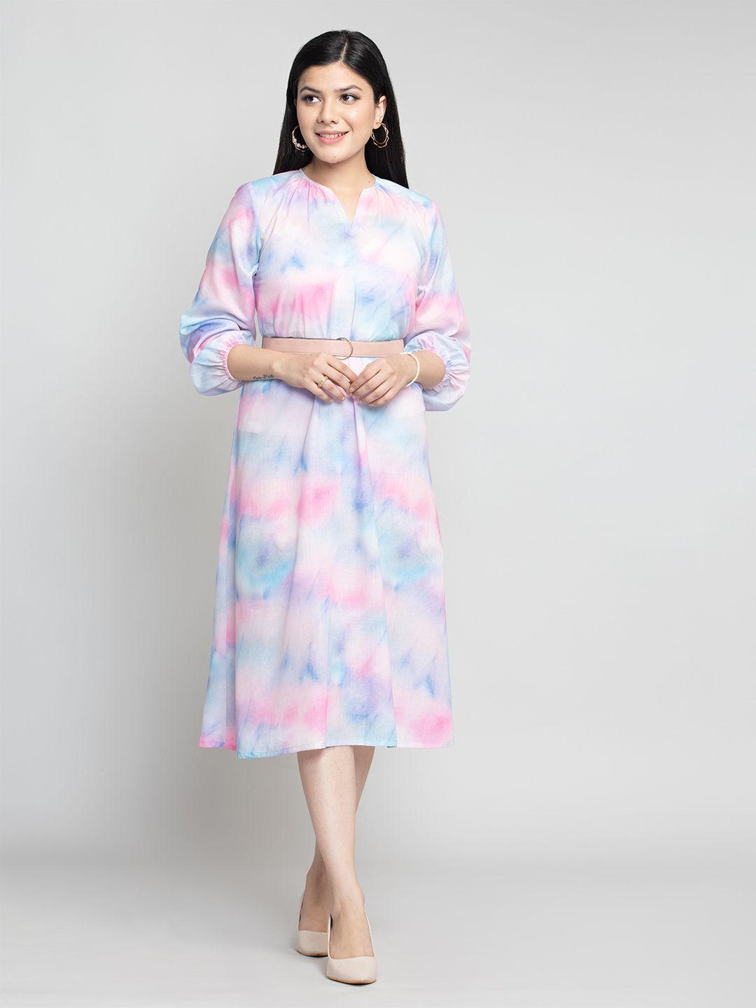 octics pink tie and dye dyed a-line midi dress