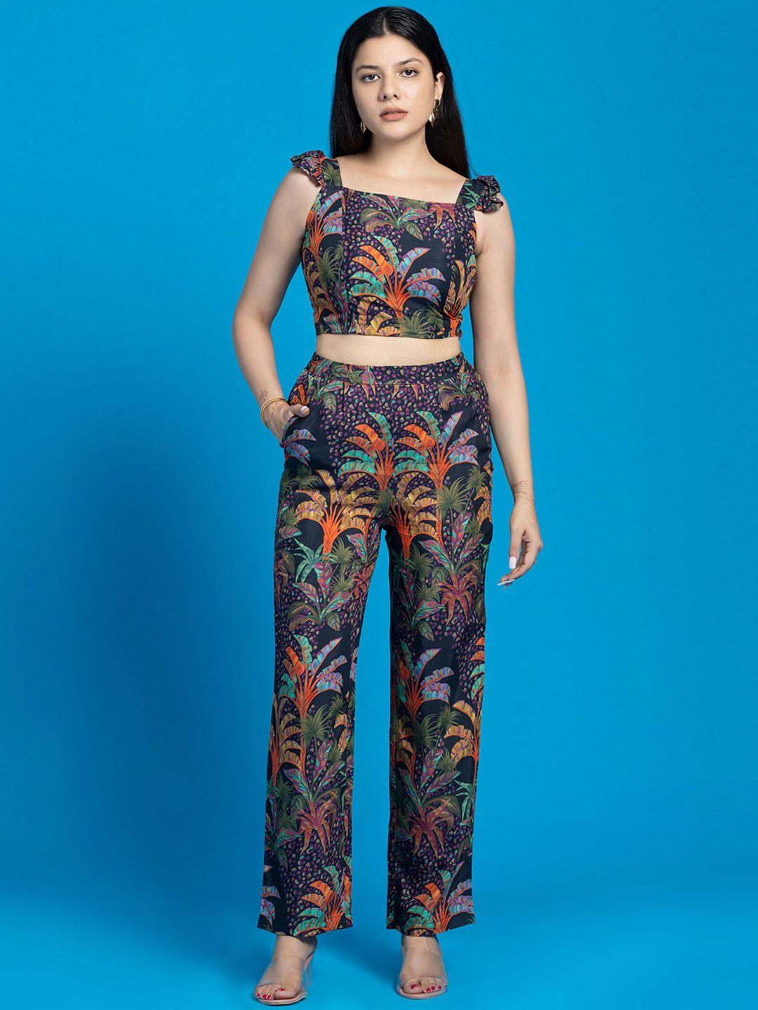octics printed crop top with trouser co-ords