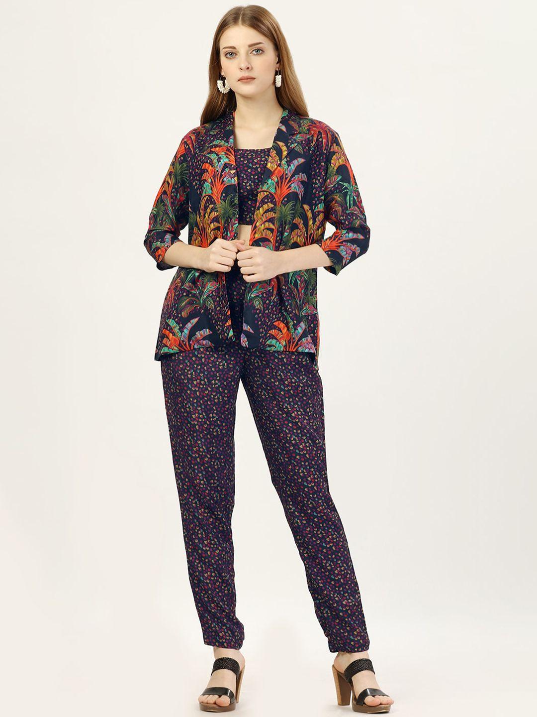 octics printed top & trousers with jacket