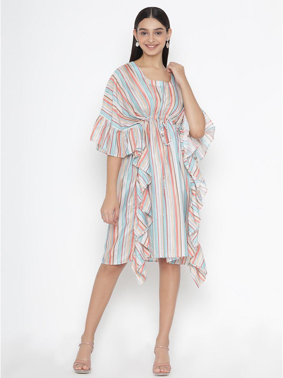 octics women off white & blue striped printed kaftan dress