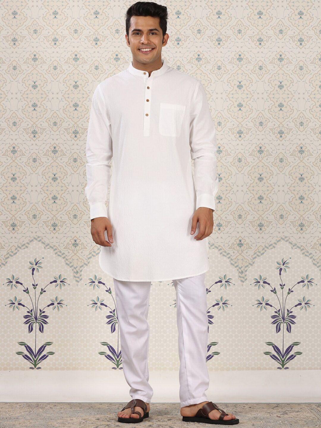 ode by house of pataudi band collar pure cotton straight kurta