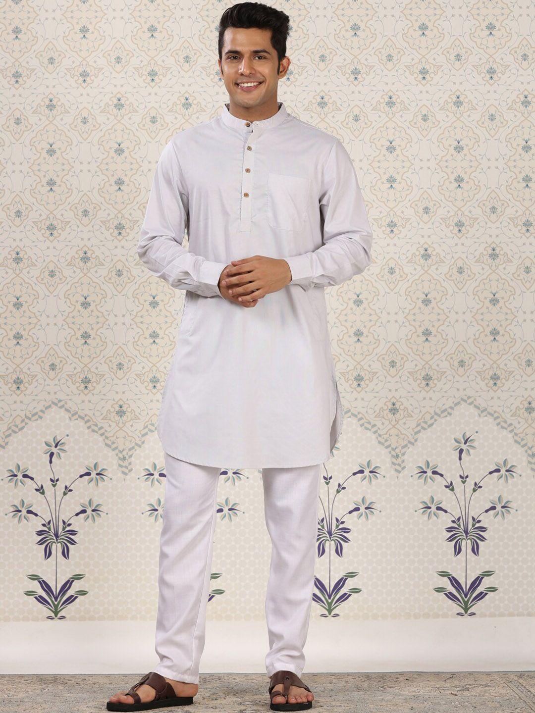 ode by house of pataudi band collar straight pure cotton kurta