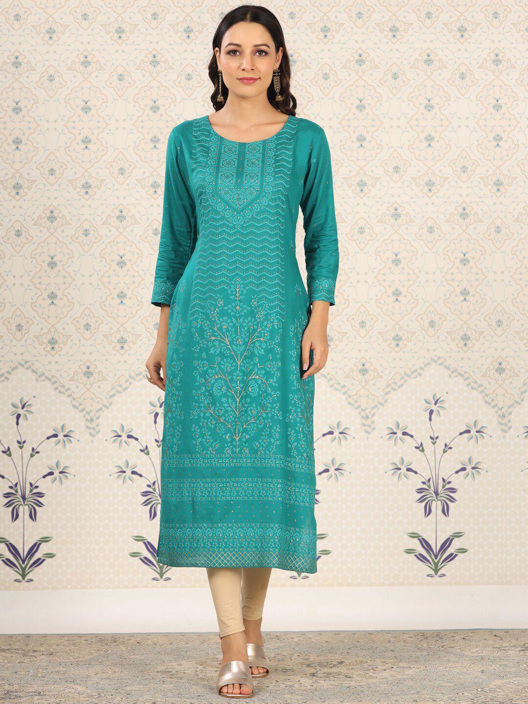 ode by house of pataudi blue floral printed kurta