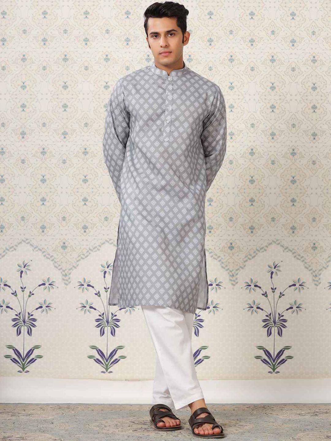 ode by house of pataudi ethnic motifs printed mandarin collar straight kurta