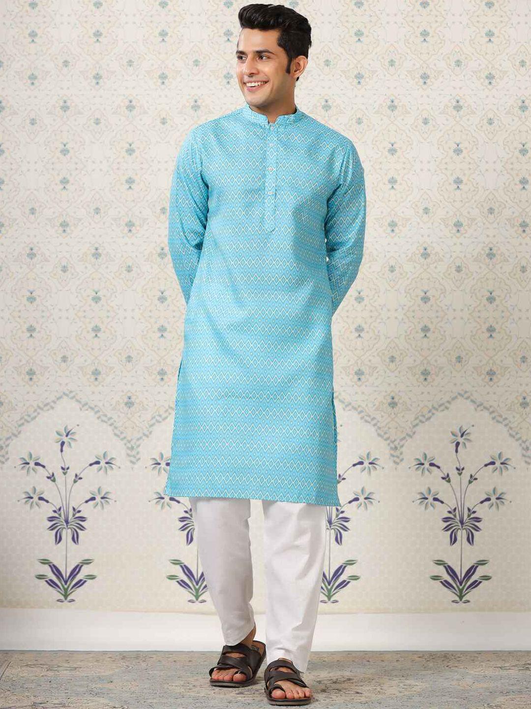 ode by house of pataudi geometric printed mandarin collar kurta