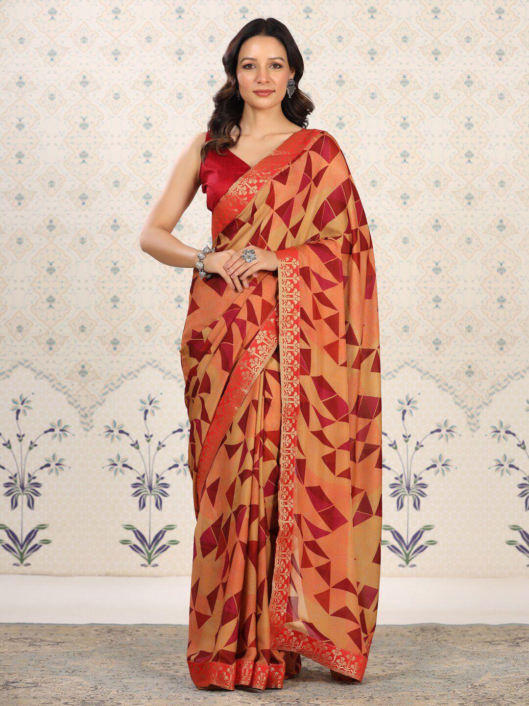 ode by house of pataudi maroon & cream-coloured floral poly georgette designer saree