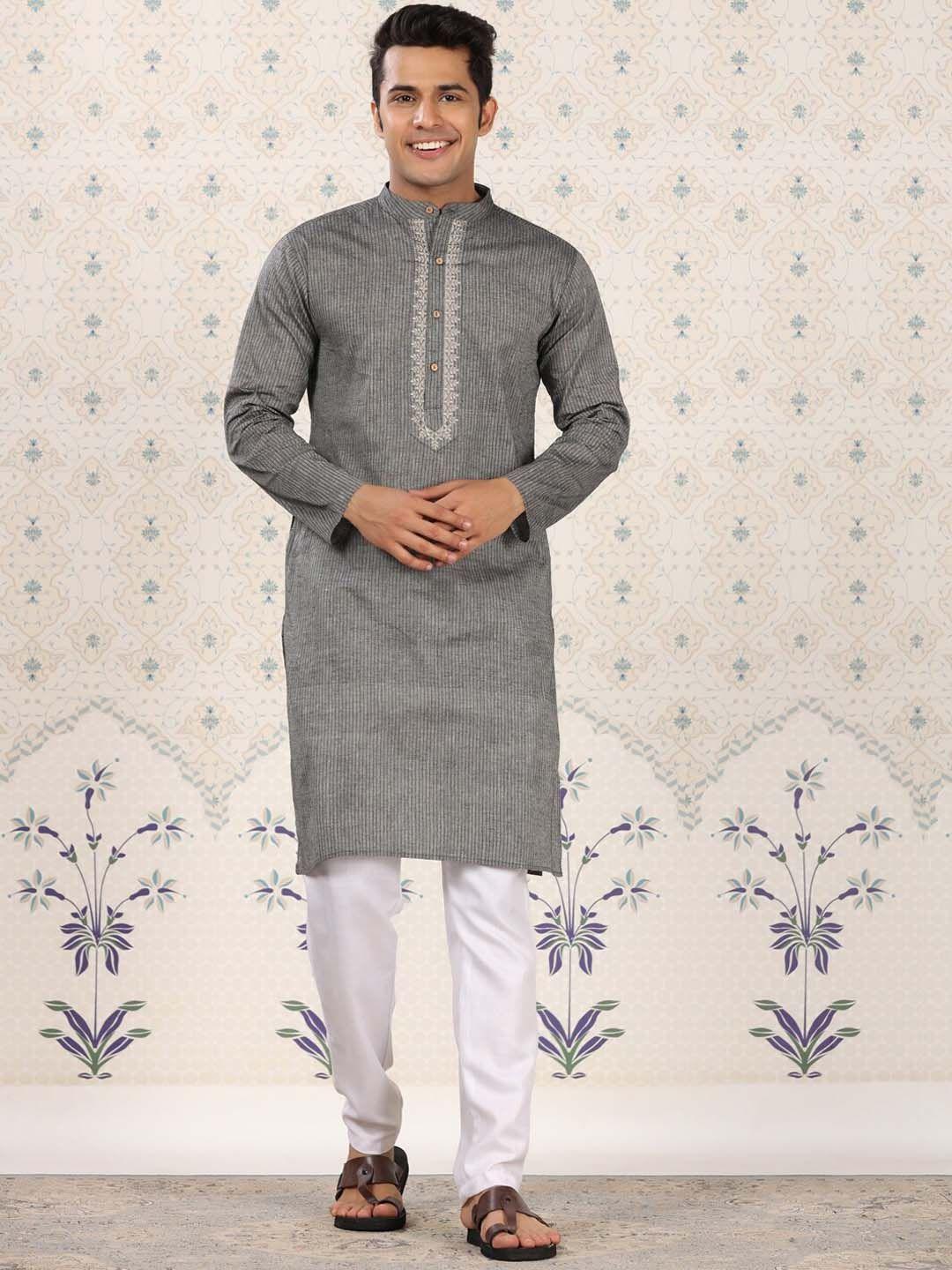ode by house of pataudi striped pure cotton kurta