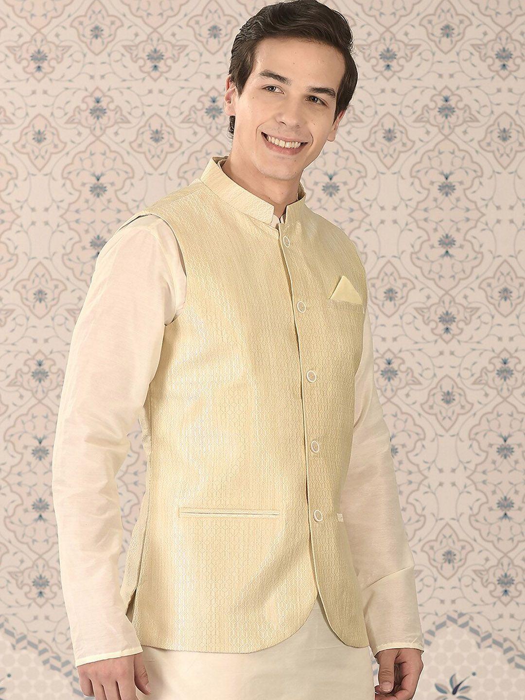ode by house of pataudi woven design nehru jackets