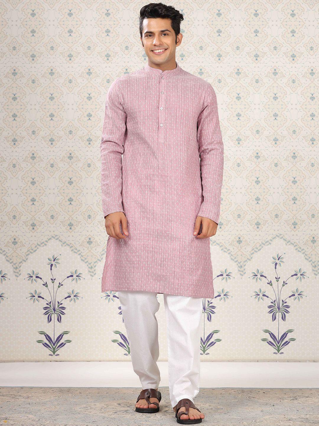ode by house of pataudi woven design pure cotton kurta with pyjamas