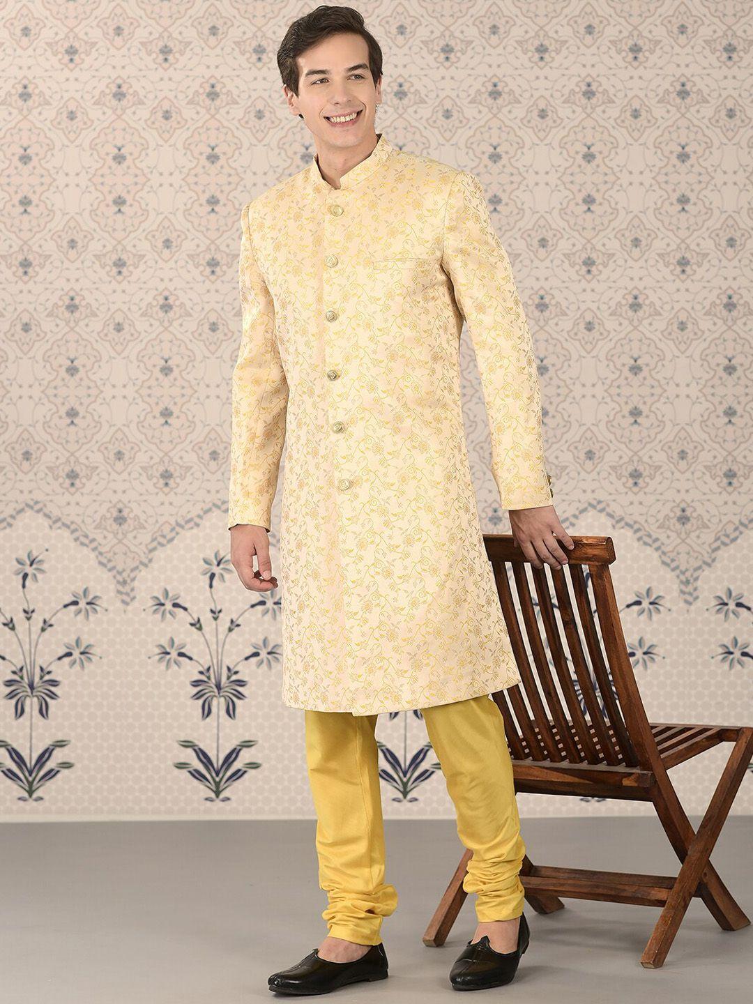 ode by house of pataudi yellow woven-design sherwani