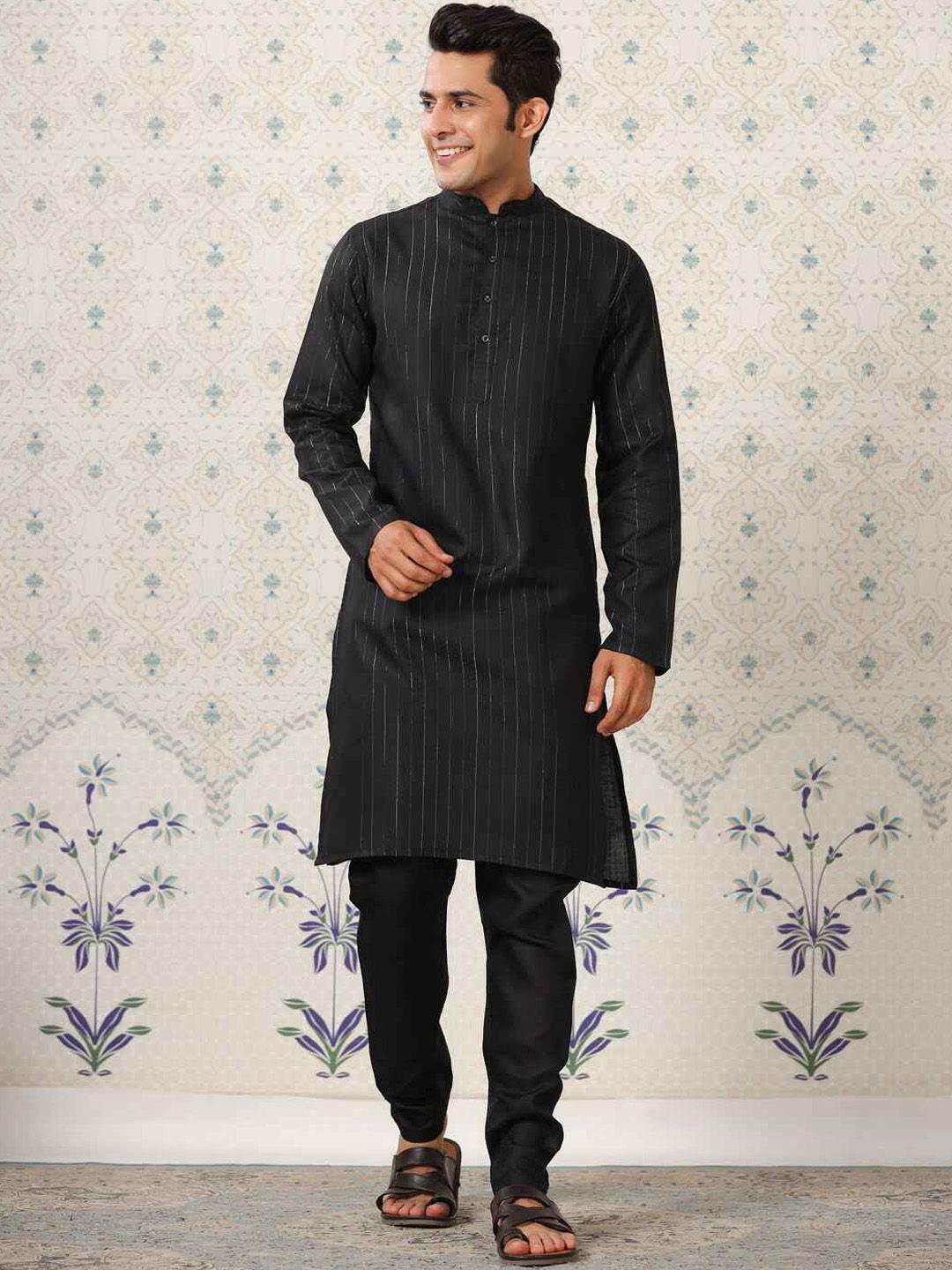 ode by house of pataudi  striped mandarin collar regular kurta with churidar