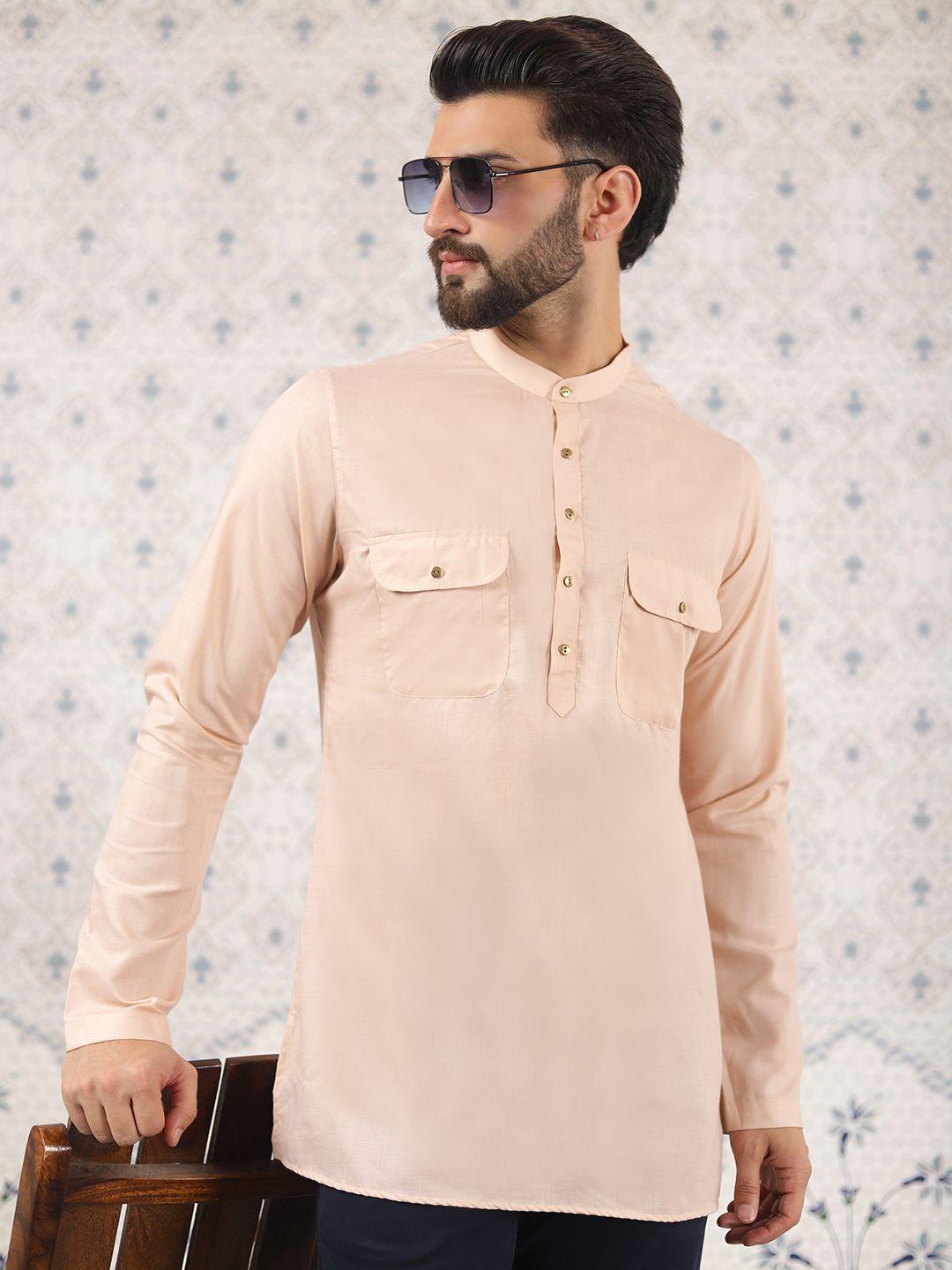 ode by house of pataudi band collar cotton silk straight kurta