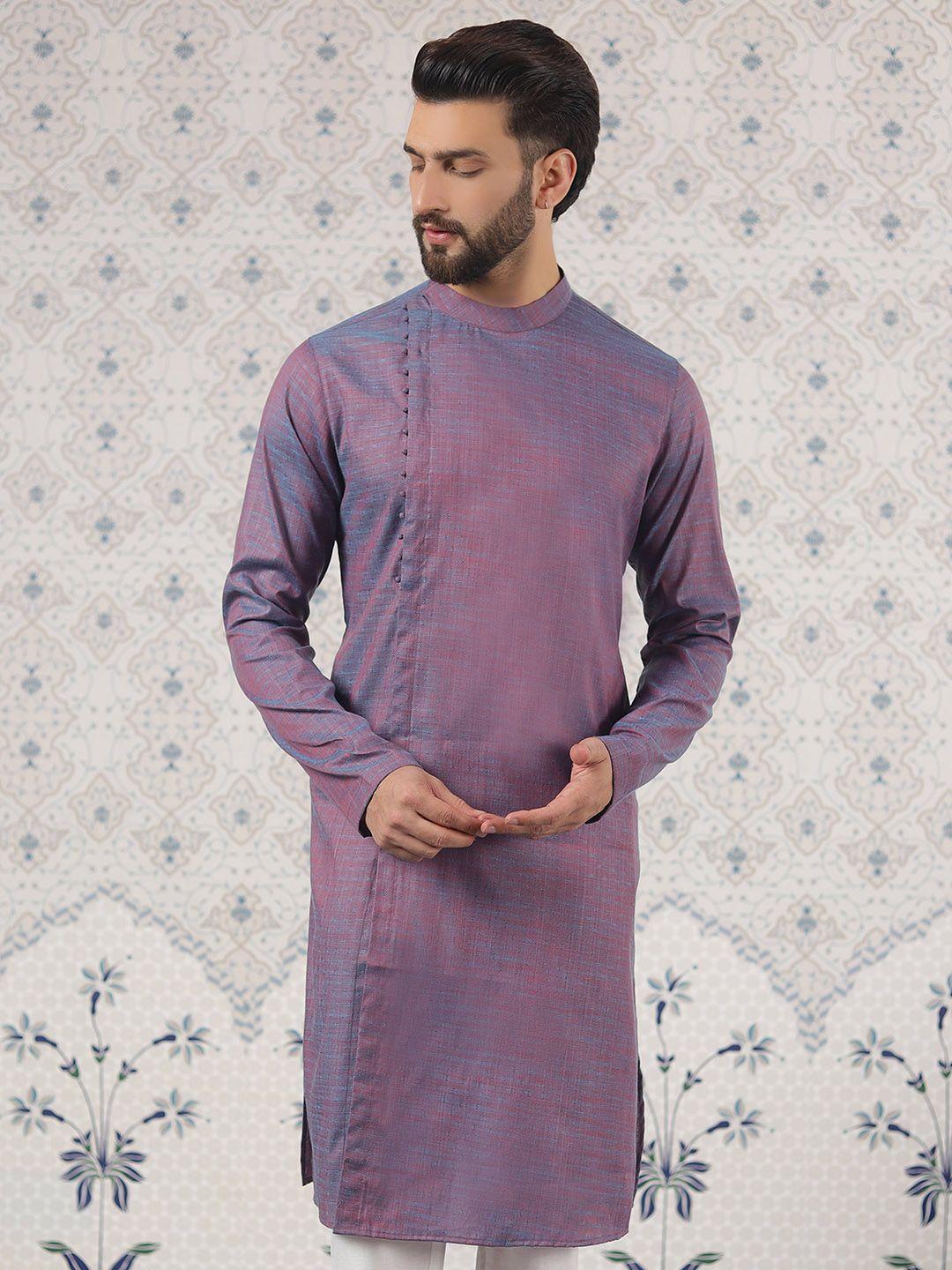 ode by house of pataudi band collar jacquard weave straight kurta