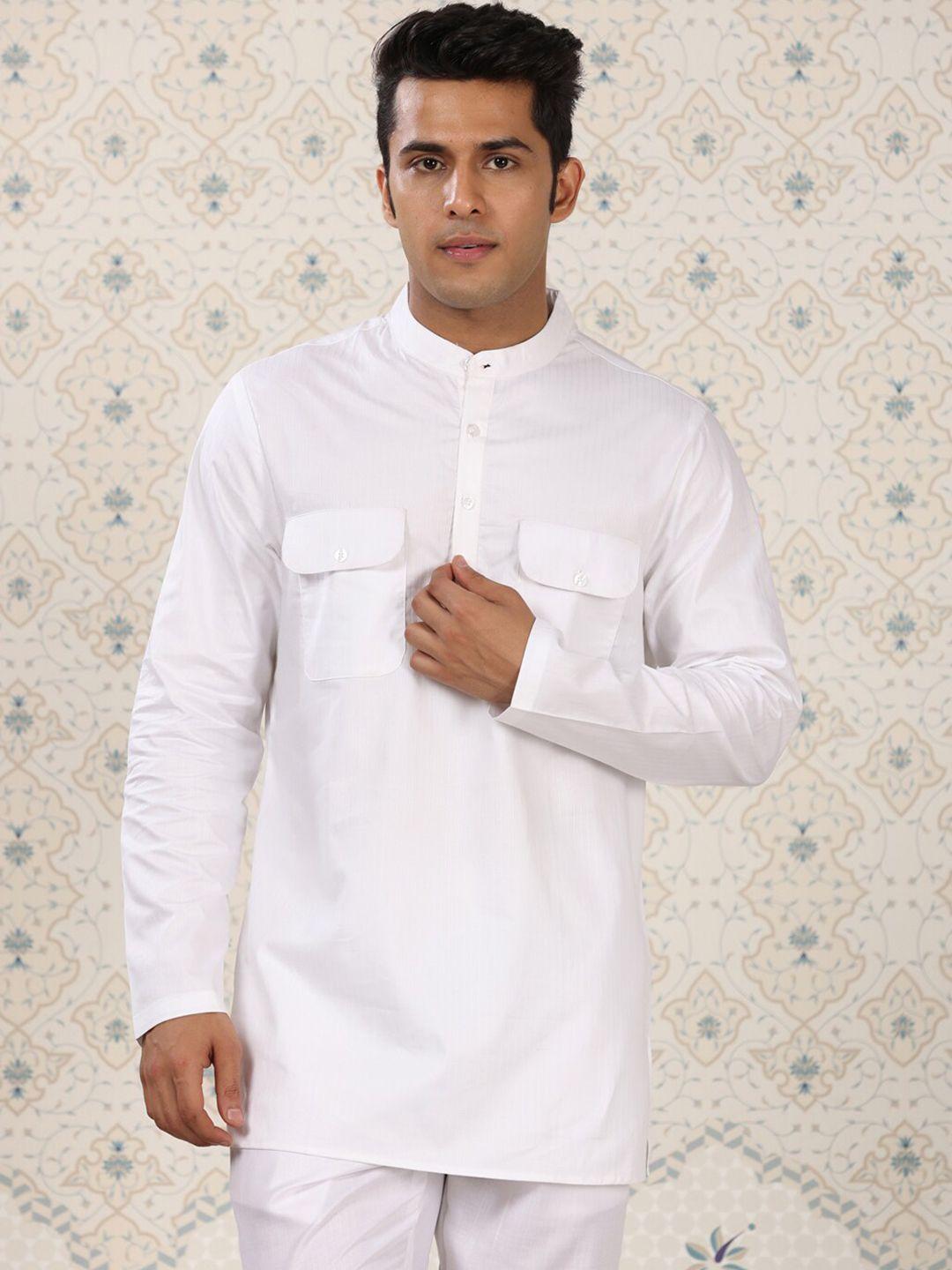 ode by house of pataudi band collar pure cotton short kurta