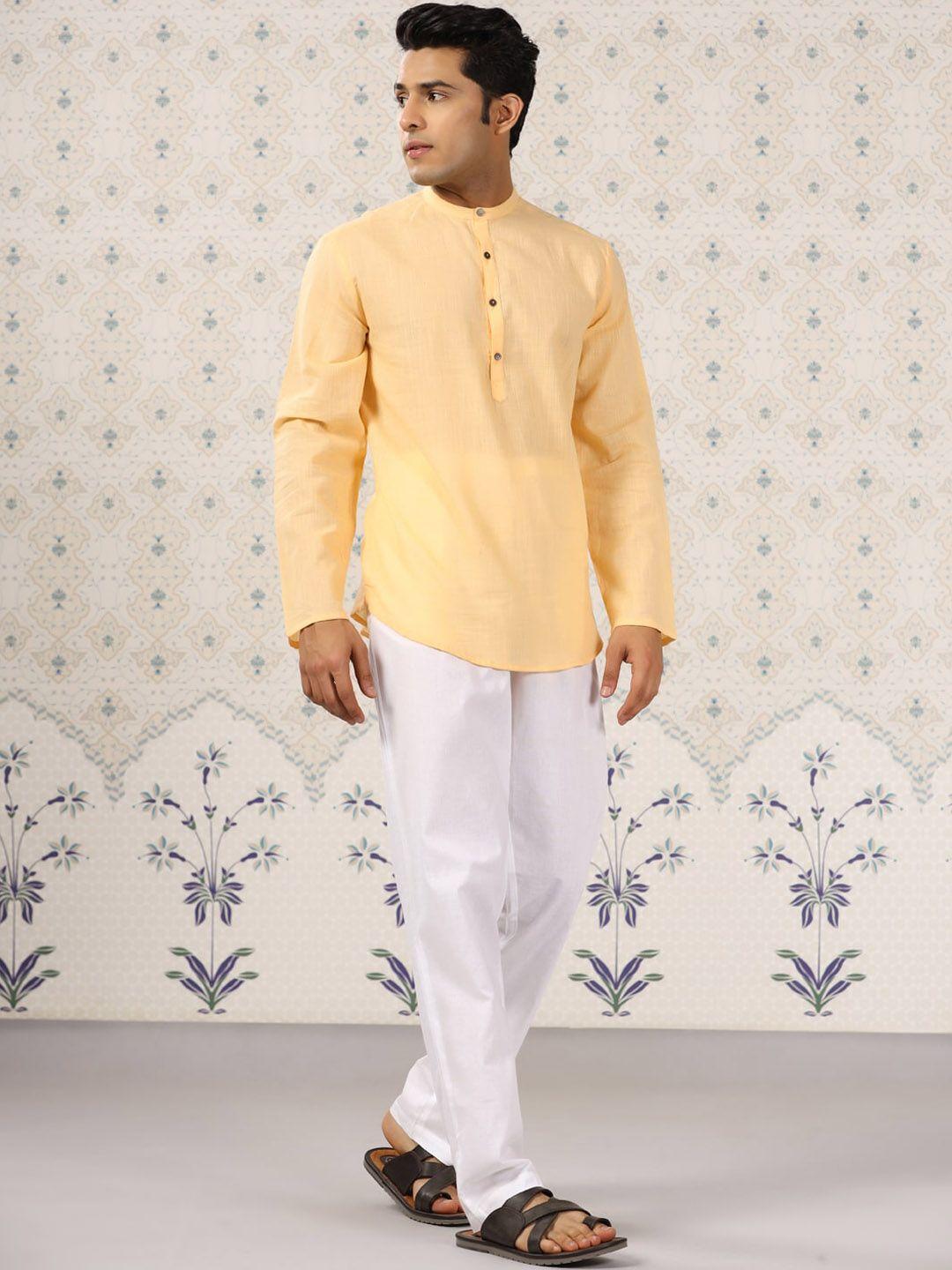 ode by house of pataudi band collar pure cotton straight kurti with trousers